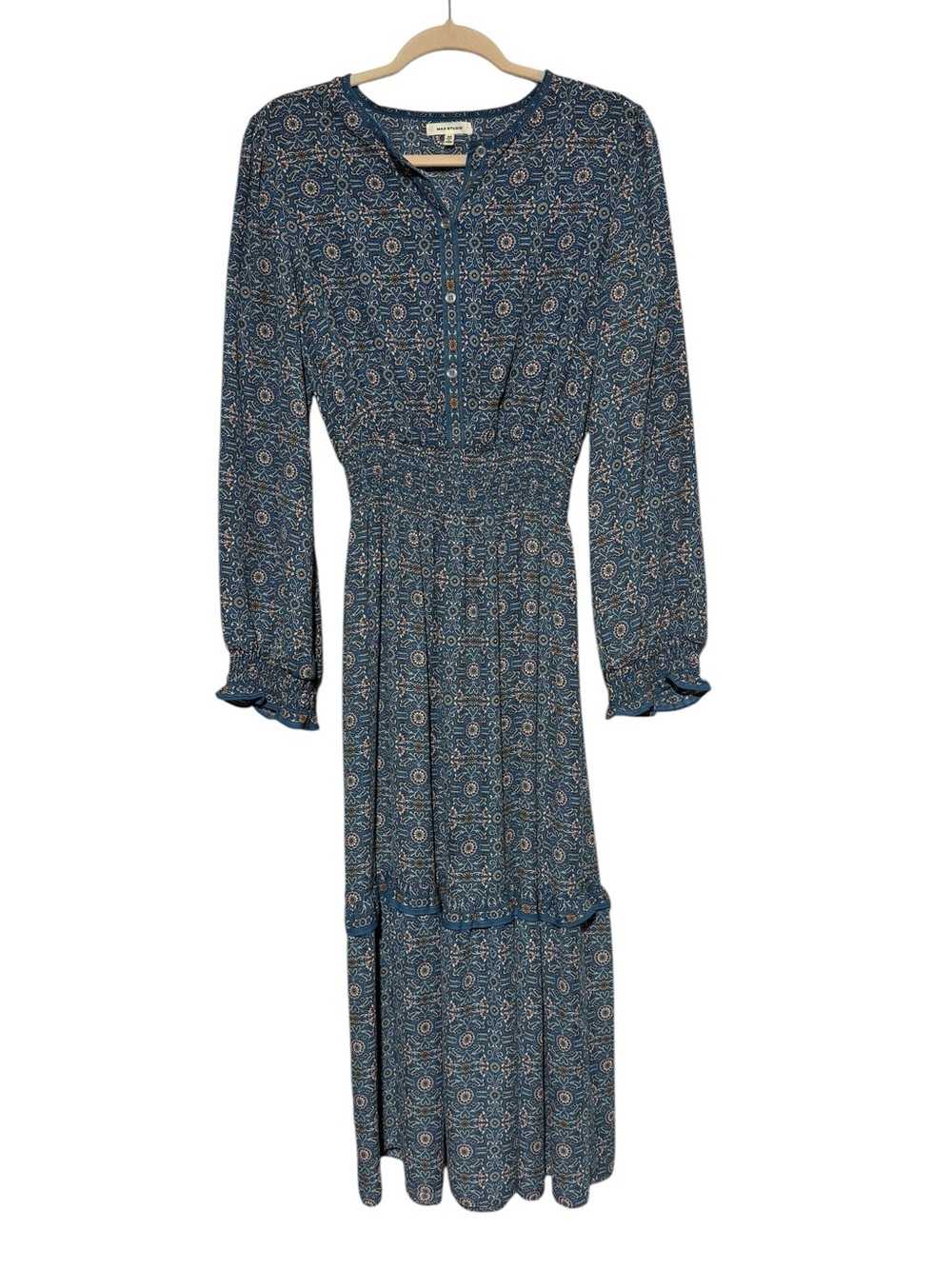 Max Studio Midi Dress Size Medium Prairie Cottagecore Boho Modest Long Sleeve